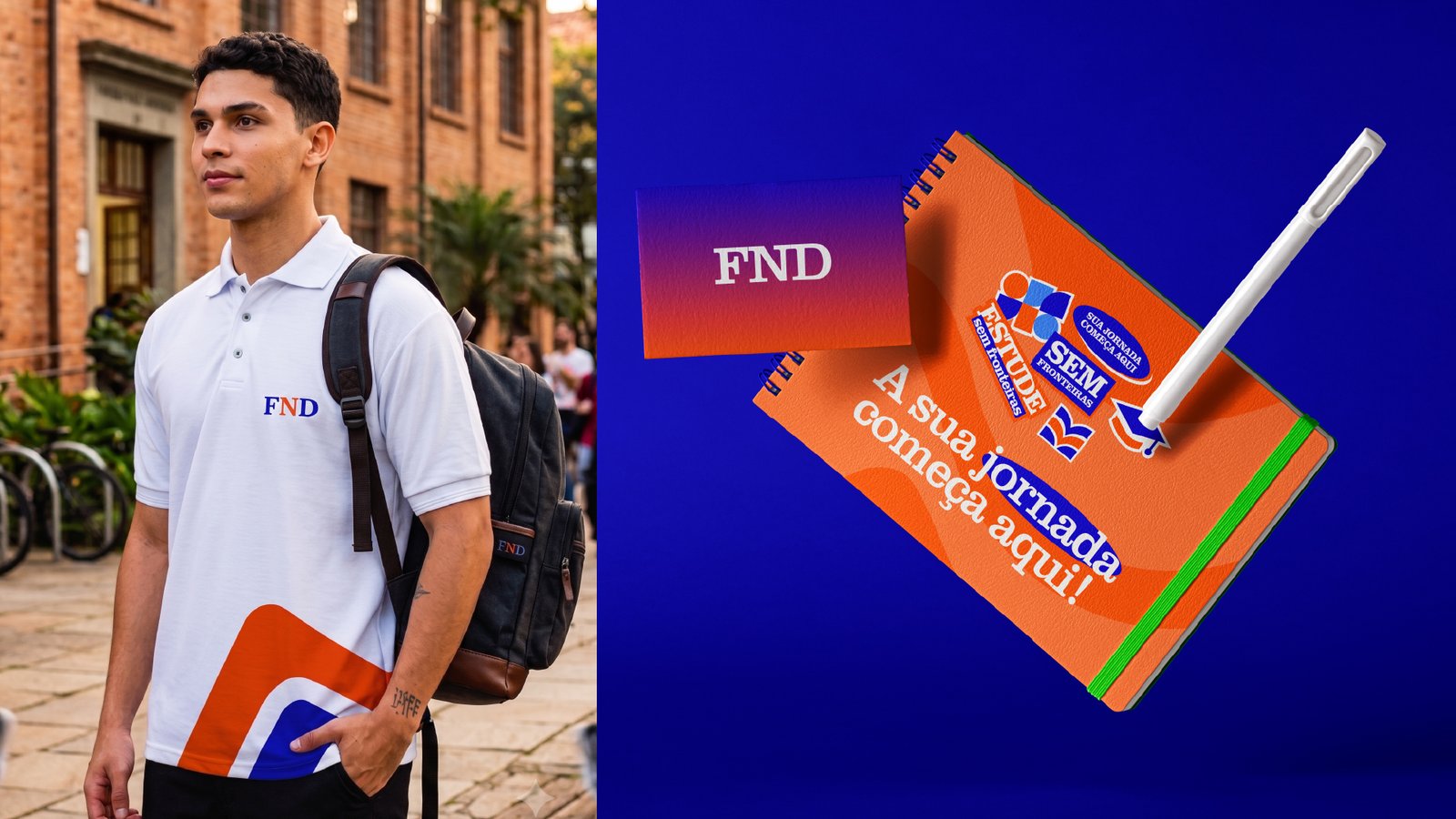 Aluno da Faculdade Nômade com caderno e mochila